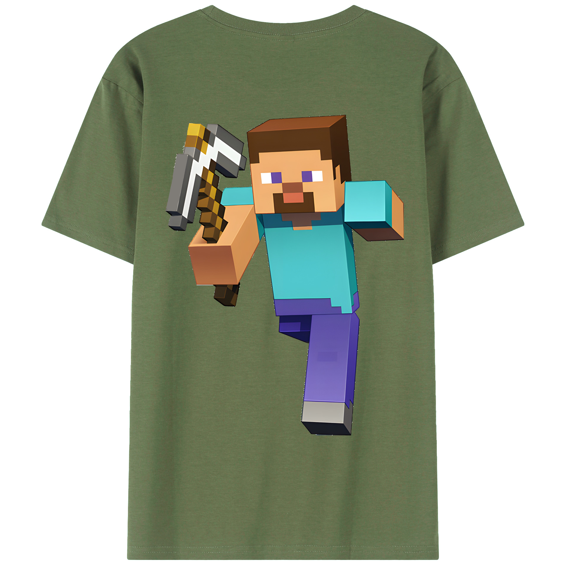 （画像用） マインクラフト ブロックの世界 Minecraft MC Block world 綿100％ メンズ半袖Tシャツ（バックプリント） 通気性